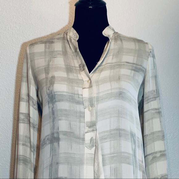Aritzia A Moveable Feast gray cream plaid silk dress tunic oversize fit size XXS - Picture 2 of 16